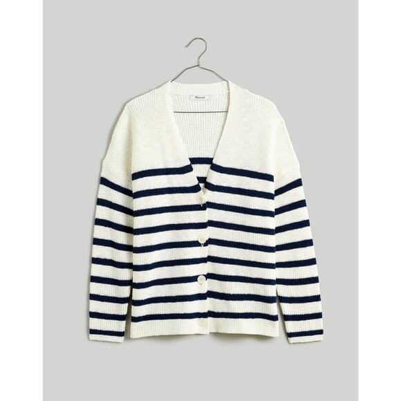 Madewell Sweaters - Madewell V-Neck Button-Front Ivory Striped Oversized Cardigan Sweater Size Small